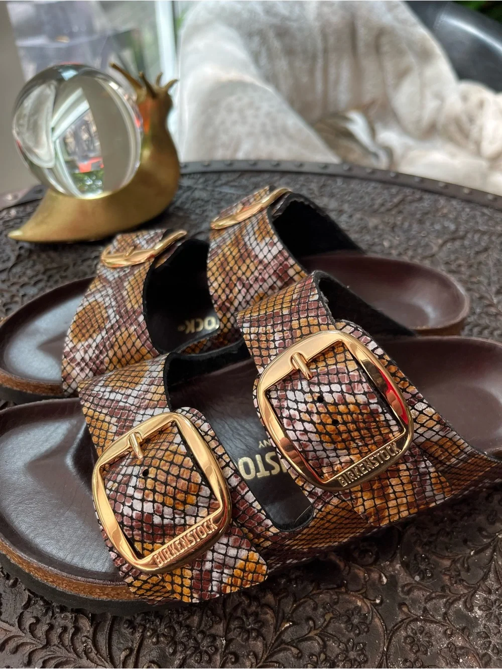 BIRKENSTOCK ARIZONA BIG BUCKLE SANDALS IN PYTHON BROWN 37 6